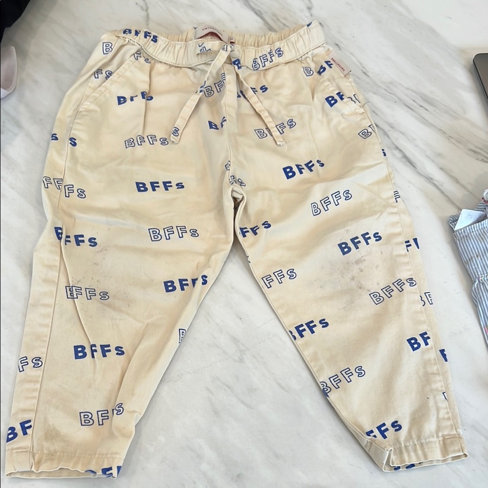 Toddler Tan and Blue Graphic Jogger pants cotton.